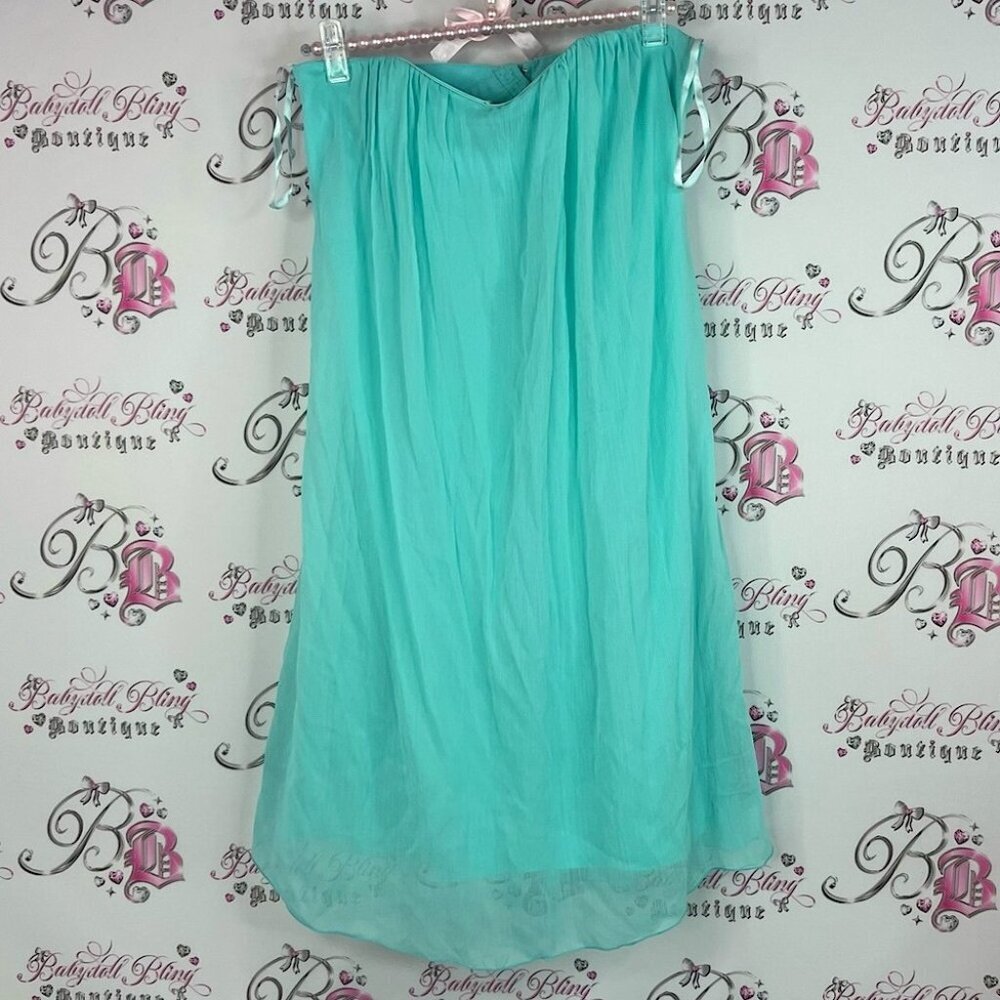 VENUS dress strapless cut out back light blue flowy bright Aqua